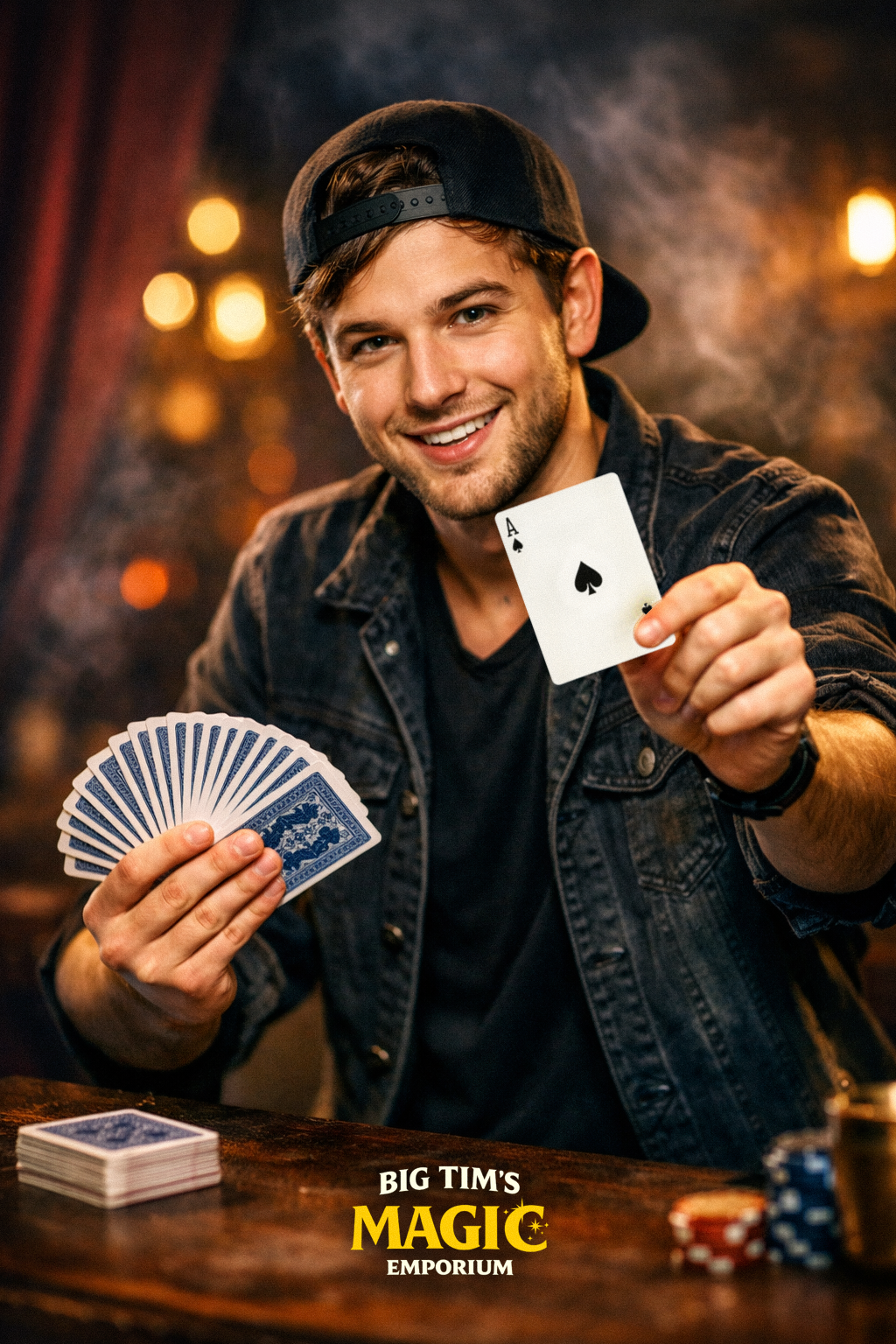 Beginner magician doing a card magic trick