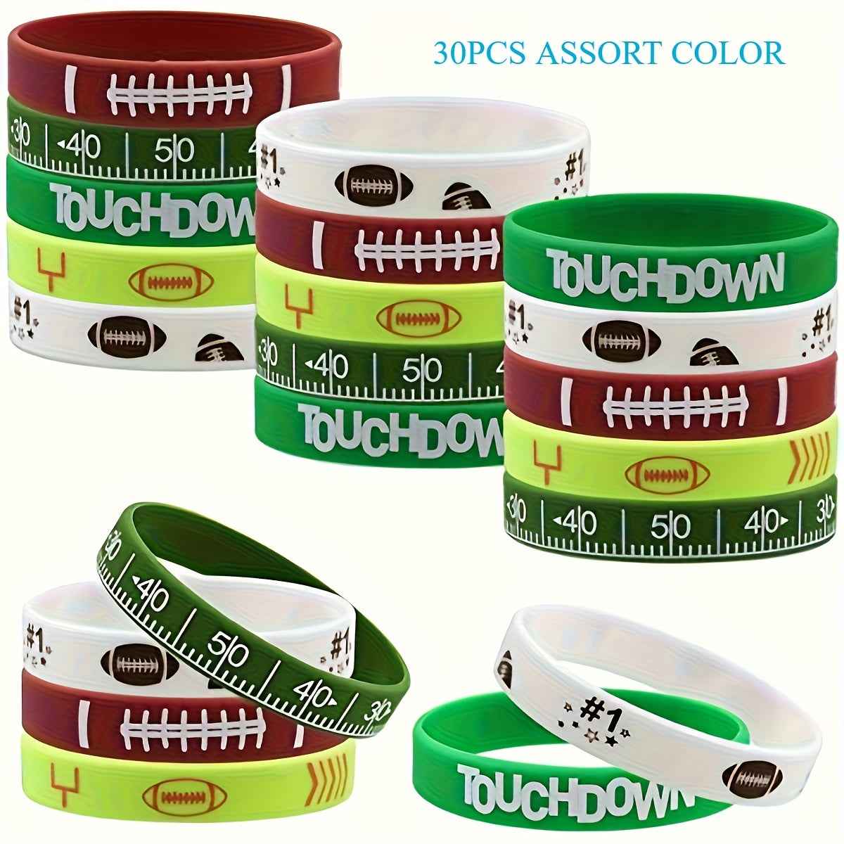 [Christmas Gifts] 30pcs Football Silicone Bracelets - Motivational Wristbands With Team Logo & Player Number Design, Durable Sport-Themed Party Favors For Birthdays, Christmas Gifts, Sports Events