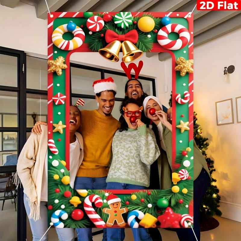 2D Flat, 2D Plane, 1pc Of Oversized Giant 70.9 "x35.4" And 2D Plane Christmas Photo Booth Silhouette Frame And Banner Gift Balloon-background with Easy-to-install Strip, Suitable for Indoor/outdoor Christmas, New Year, Birthday, Wedding, Party, 2D