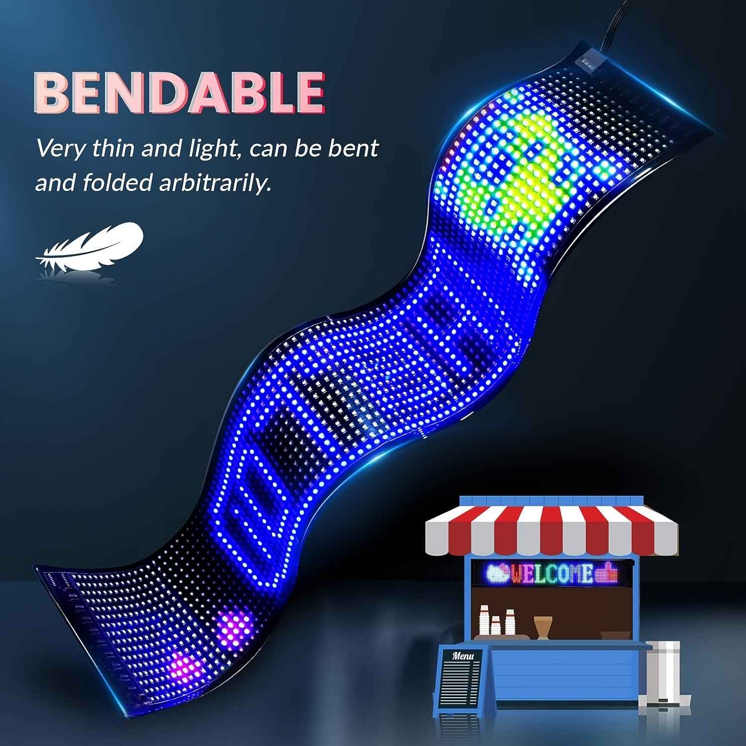 Large Programmable LED Sign with App & USB- Flexible Panel - Multicolor RGB Suitable for Indoor/Shop Decoration, Music Sync Display, Text/Animations, Wall-Mounted Panel for, Parties, Events (No)