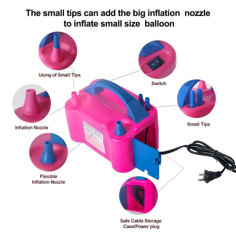 Balloon Pump, Electric Portable Air Blower with Dual Nozzles, Household, No Batteries Required, Used for Decoration and Parties, Time-Saving