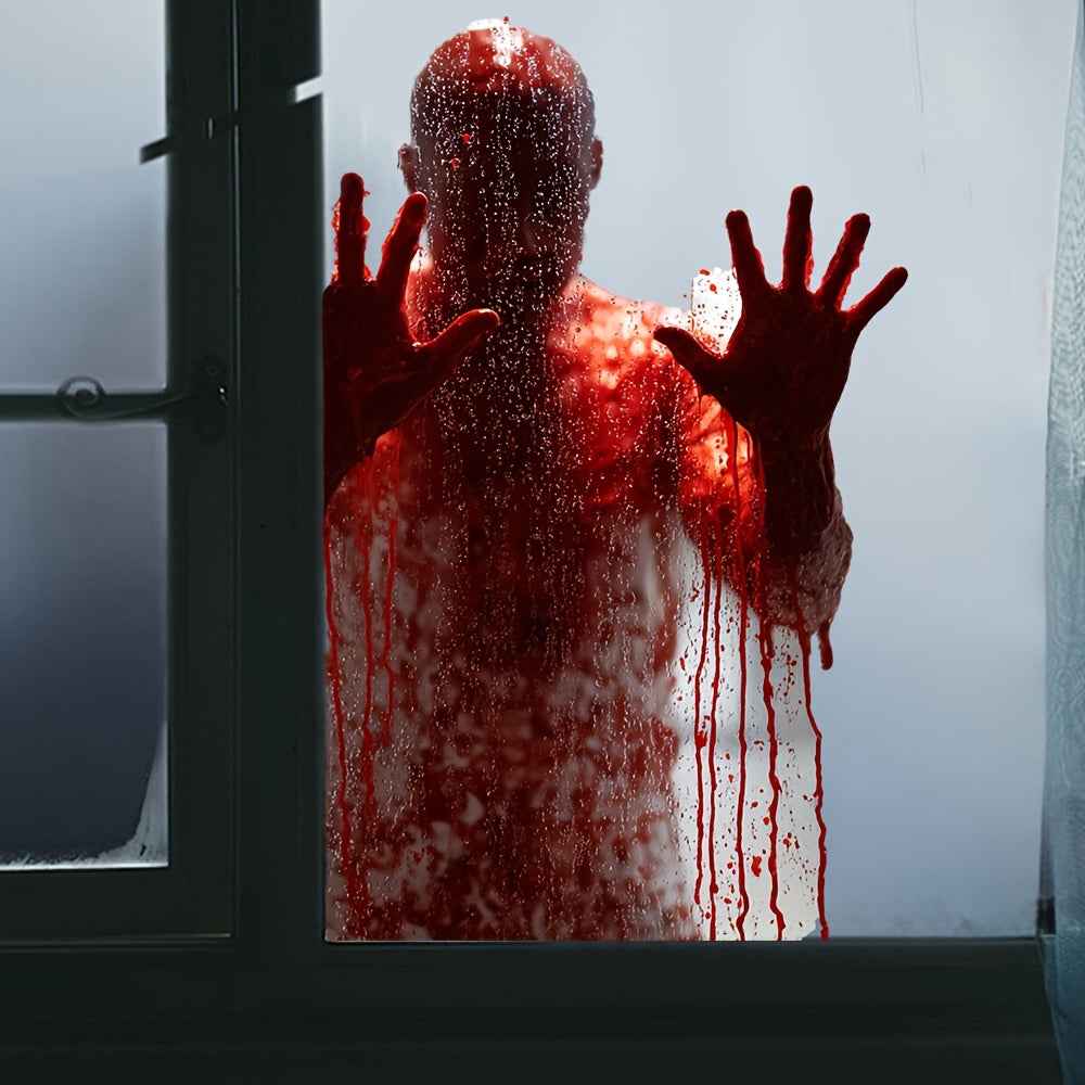 [Scary Halloween Clings] Scary Halloween Zombie Bloody Window Clings, Self Adhesive New Halloween Window Stickers | Spooky Halloween Silhouette Window Clings for Indoor Outdoor Scary Party Decor