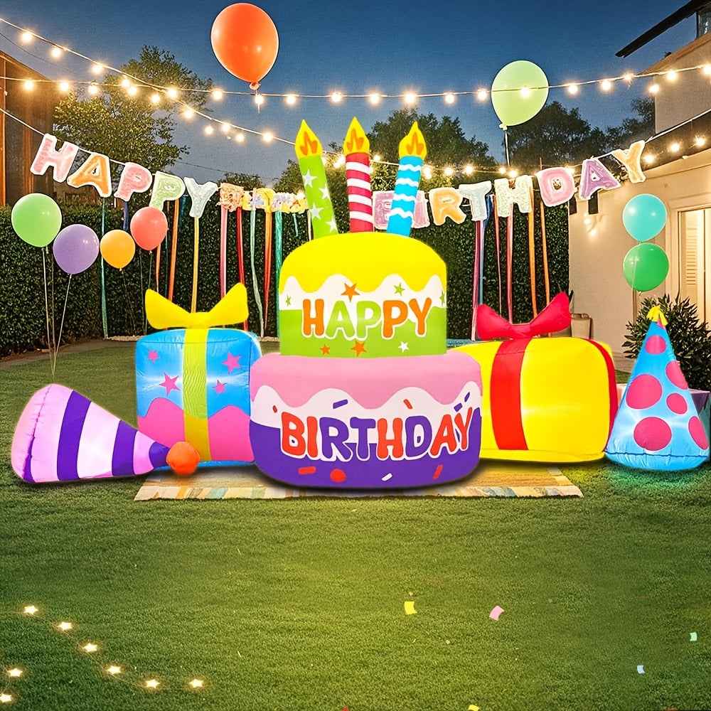 Multi-Component Birthday Cake Decoration with Candles & Balloons Suitable for Parties, Blow-Up Outdoor/Indoor Yard Decorations for 4th of, Easter, Hanukkah, Thanksgiving - Suitable for Holiday, Lawn