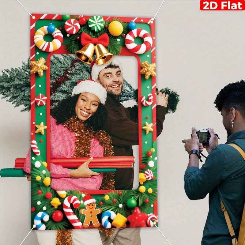 2D Flat, 2D Plane, 1pc Of Oversized Giant 70.9 "x35.4" And 2D Plane Christmas Photo Booth Silhouette Frame And Banner Gift Balloon-background with Easy-to-install Strip, Suitable for Indoor/outdoor Christmas, New Year, Birthday, Wedding, Party, 2D