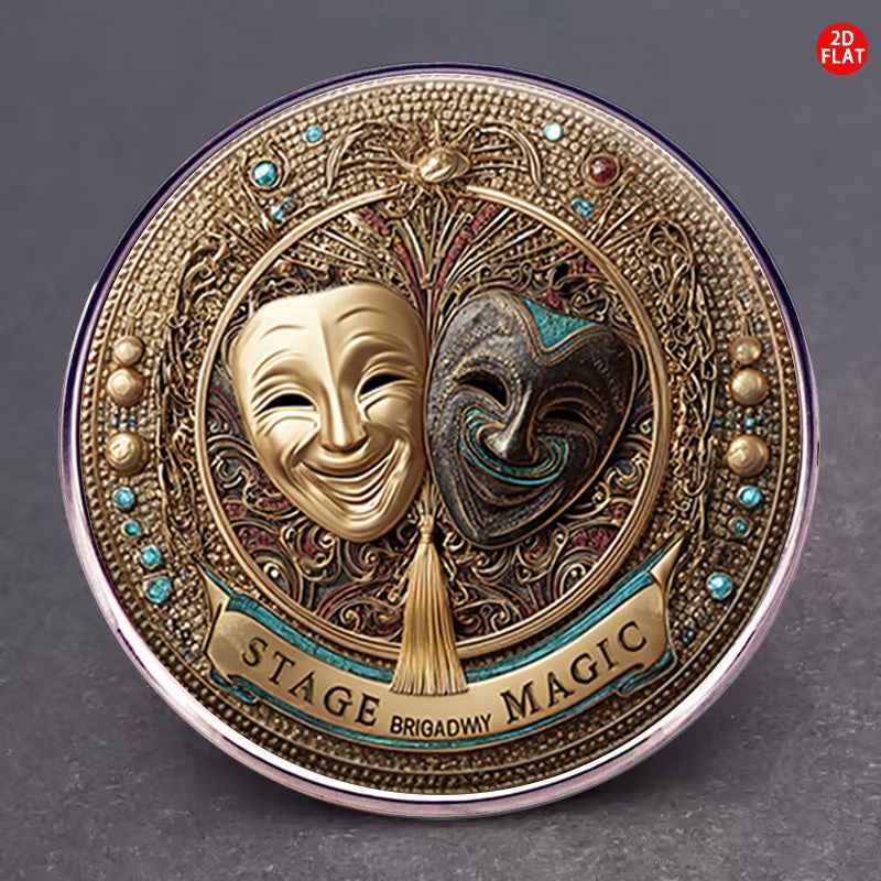 2D Plane, Retro Theatrical Mask Stainless Steel Brooch Broadway Stage Magic Theme Chest Ornament Exquisite Embossed Craft Metal Badge Literary Drama Lovers Additions Cross-Border Hot Style Personalized Clothing Pin Creative Stage Play Element Collec