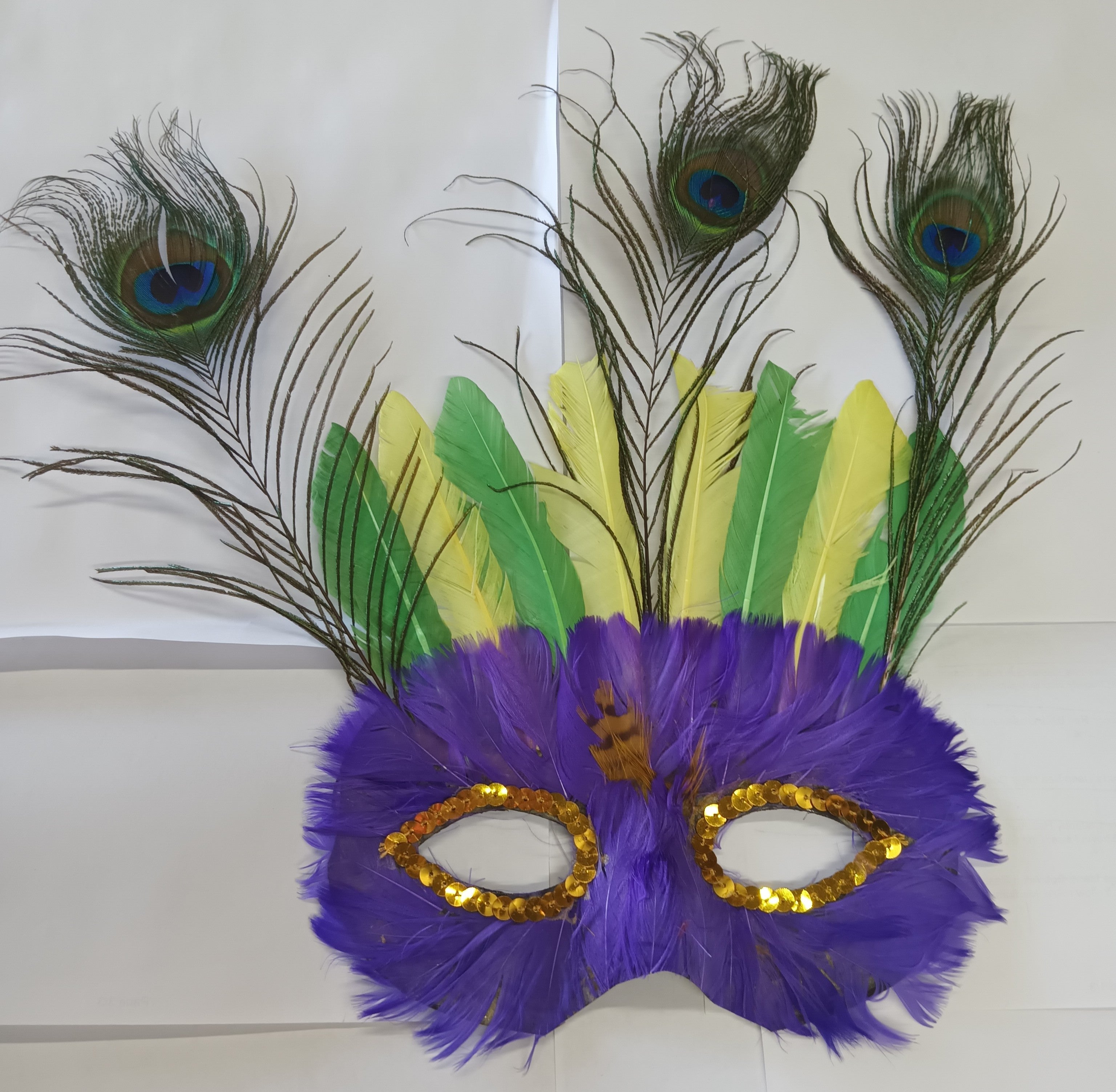 Multi Color Feather Eye Mask with Sequins by HalloweenStore.com