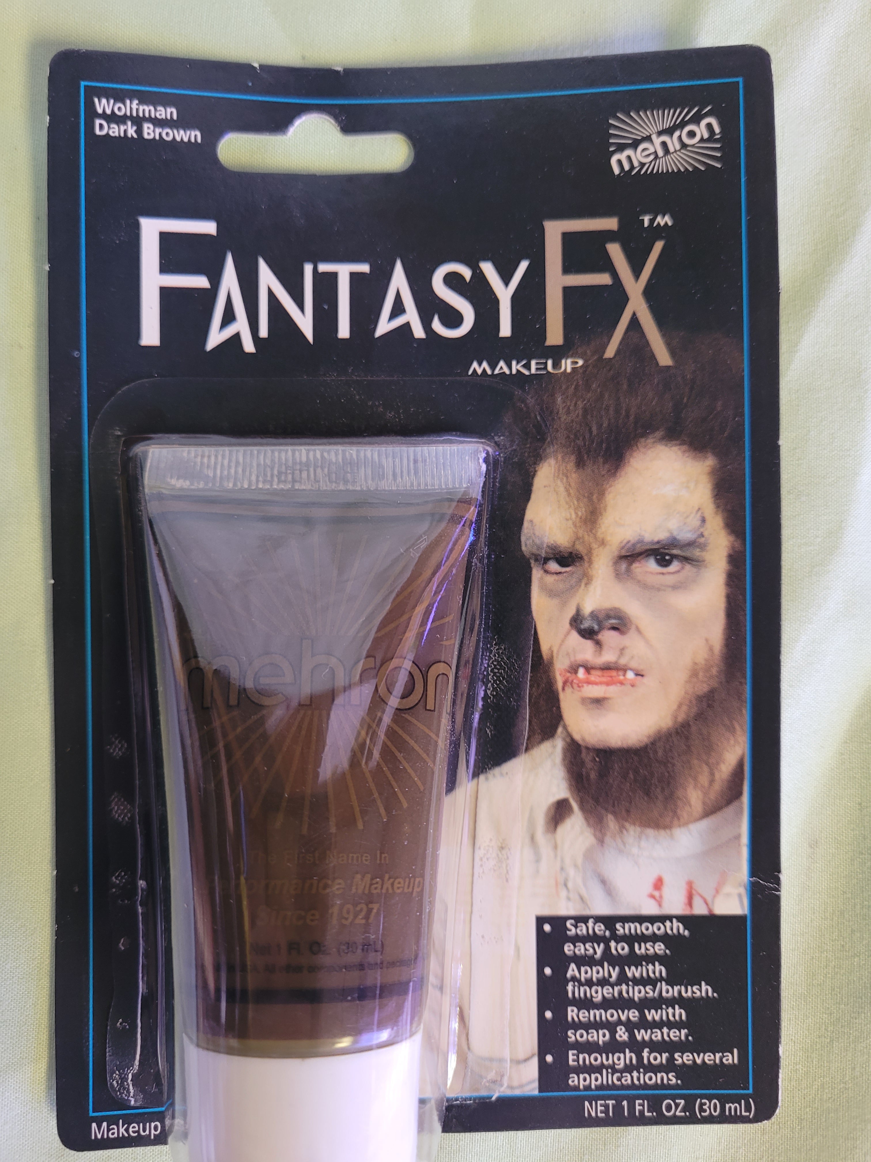 Wolfman Dark Brown Fantasy FX Cream Water Based Makeup 1 oz Mehron by HalloweenStore.com
