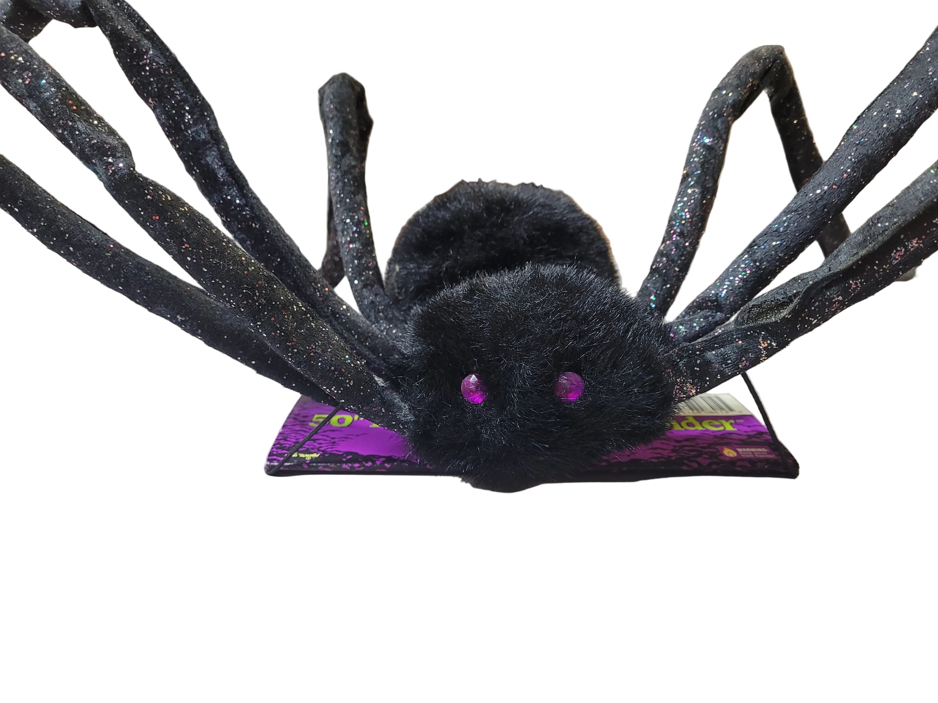 50" Posable Black Glitter Spider Halloween Prop by HalloweenStore.com