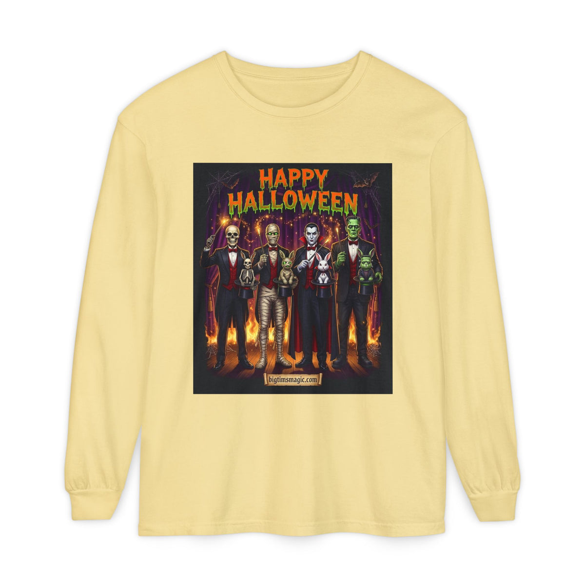 Halloween Monsters Long Sleeve T-Shirt — "Happy Halloween" Graphic by Printify