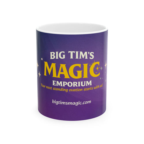 Ceramic Mug — 'Big Tim's Vagmag Emporium' Retro Purple Coffee Cup by Printify