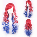 A Long Curly Red, White, And Blue Gradient Cosplay Wig, Perfect for USA Independence Day Parties, Stage Performances, Holiday Celebrations, Gift Giving, Parties, And Creative Costume Props