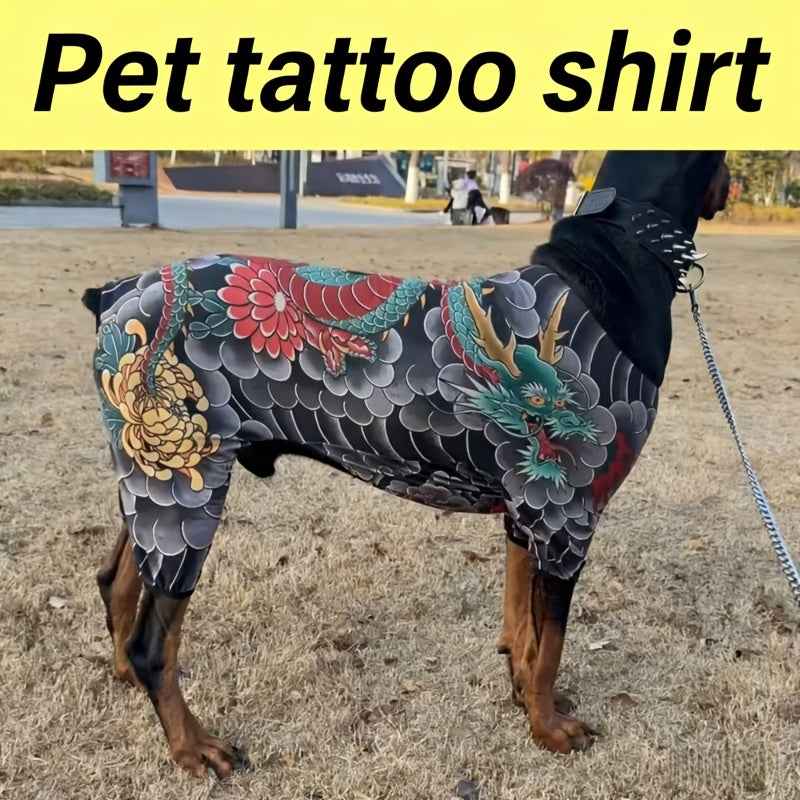 [Dragon Print Dog Jumpsuit] Japanese Tattoo Style Dragon Print Dog Full-Body Jumpsuit, Stretch Breathable Four-Legged Bodysuit for Large Dogs Like Doberman, Cool Streetwear Pet Apparel for Outdoor Walking Funny & Quirky Pet Apparel