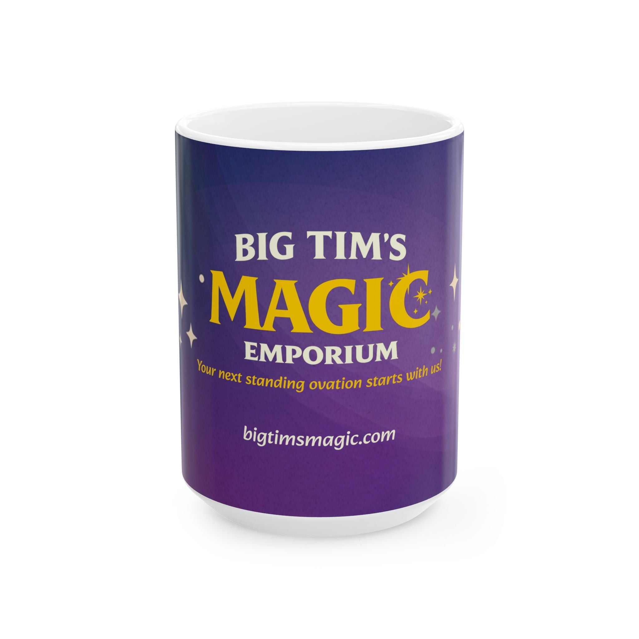 Ceramic Mug — 'Big Tim's Vagmag Emporium' Retro Purple Coffee Cup by Printify