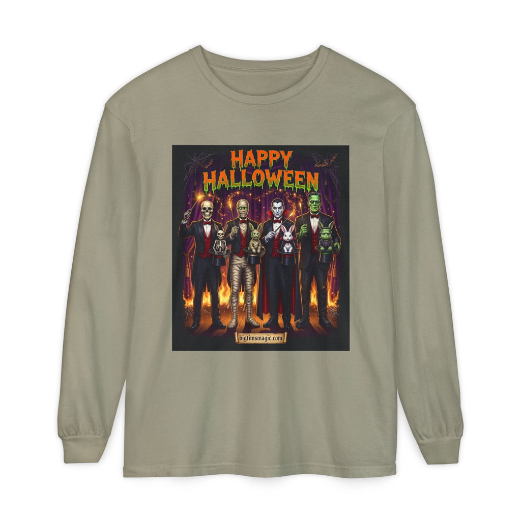 Halloween Monsters Long Sleeve T-Shirt — "Happy Halloween" Graphic by Printify