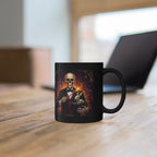 Skeleton Magician Black Mug — Halloween Skull & Rabbit Magic Coffee Cup by Printify