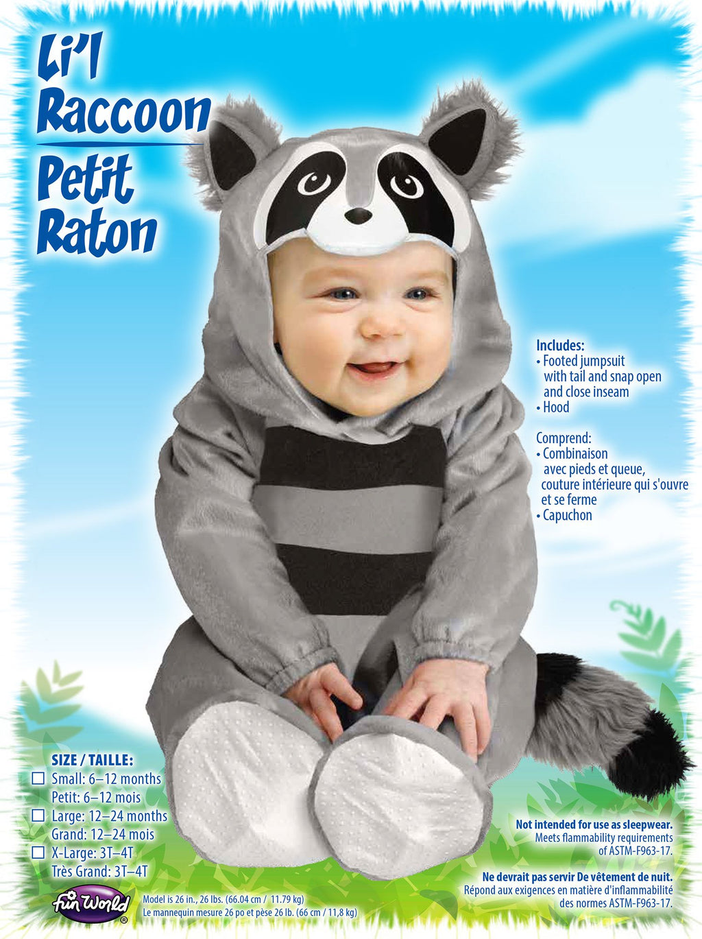 Baby Raccoon Toddler Costume Footed Jumpsuit Onesie by HalloweenStore.com