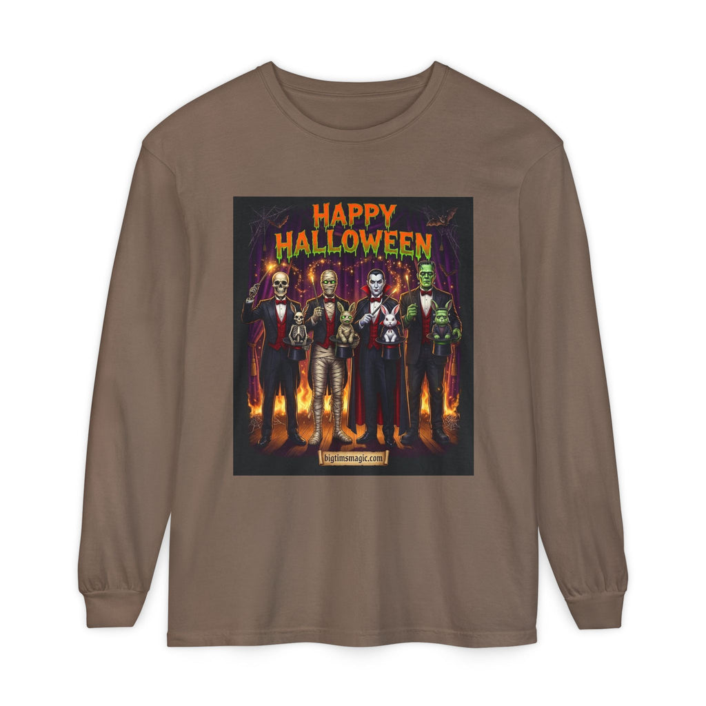 Halloween Monsters Long Sleeve T-Shirt — "Happy Halloween" Graphic by Printify