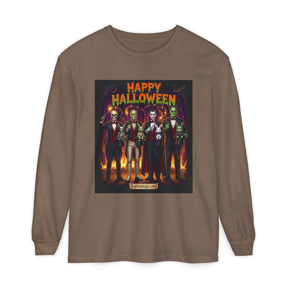 Halloween Monsters Long Sleeve T-Shirt — "Happy Halloween" Graphic by Printify