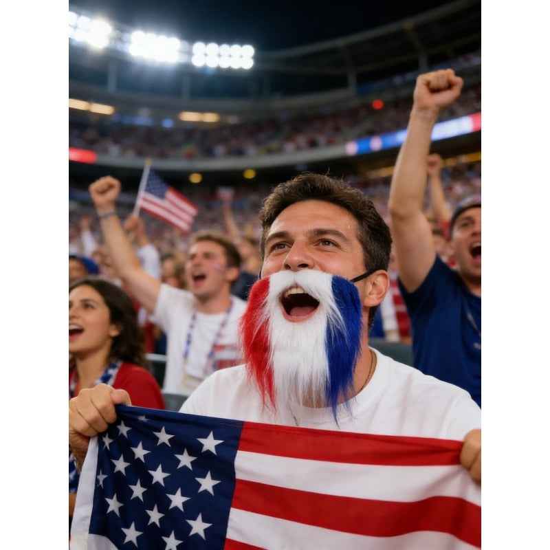 1 Set Red White Blue Three-Color Sports Fan Fake Beard, Game Cheering Beard Decoration, American Tricolor Party Props, Event Support Plush Beard, Suitable for Father'S Day, Independence Day, Game Day, Made of High Simulation Plush Material, Elastic