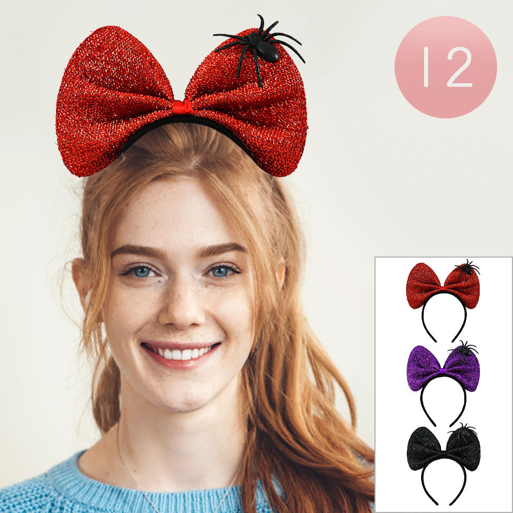 12PCS - Halloween Spider Accent Oversized Bow Headbands by Madeline Love