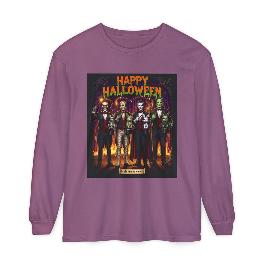 Halloween Monsters Long Sleeve T-Shirt — "Happy Halloween" Graphic by Printify