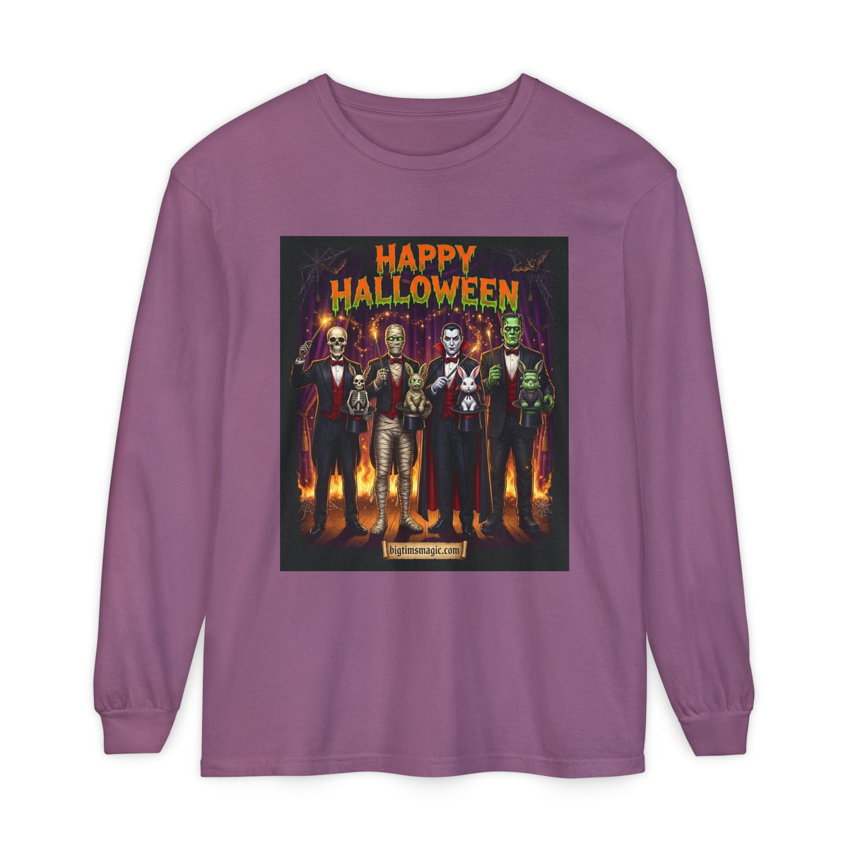 Halloween Monsters Long Sleeve T-Shirt — "Happy Halloween" Graphic by Printify