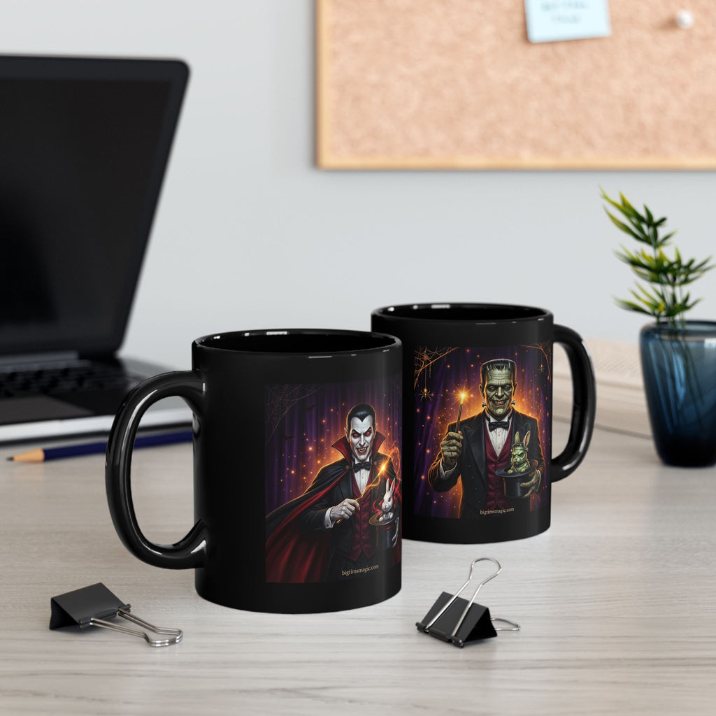 Frankenstein | Dracula Magician Black Mug — Halloween mug/Coffee Cup (11oz/15oz) by Printify