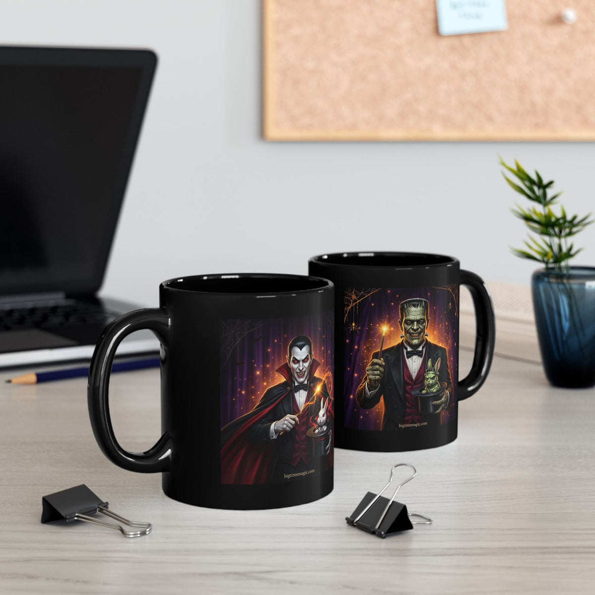 Frankenstein | Dracula Magician Black Mug — Halloween mug/Coffee Cup (11oz/15oz) by Printify