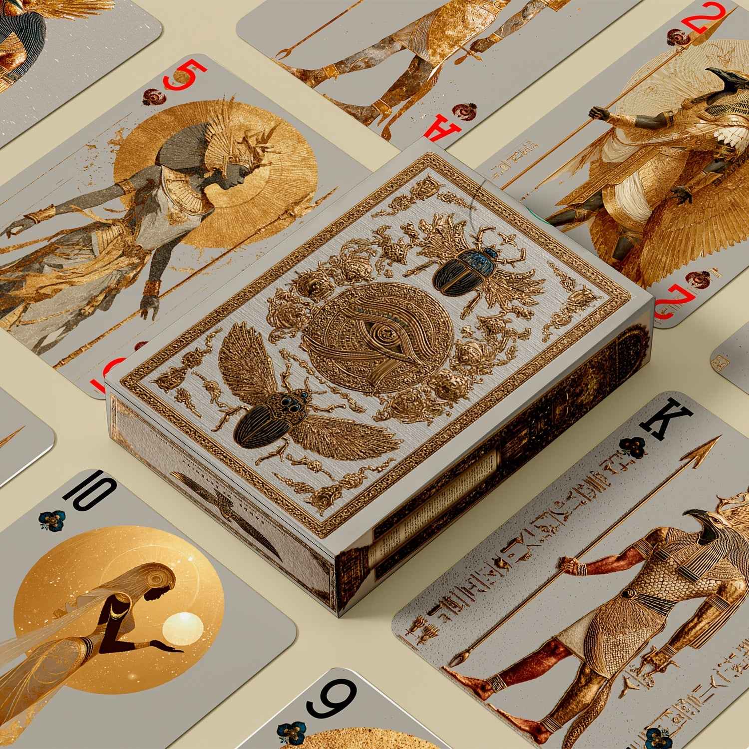Ancient Egyptian Themed Playing Cards Incorporate Classic Elements Such as Pyramids, Pharaohs, and Scarabs to Restore the Mysterious Atmosphere of Ancient Egypt. Each Design Is Unique and Suitable for Theme Board Games and History Enthusiasts
