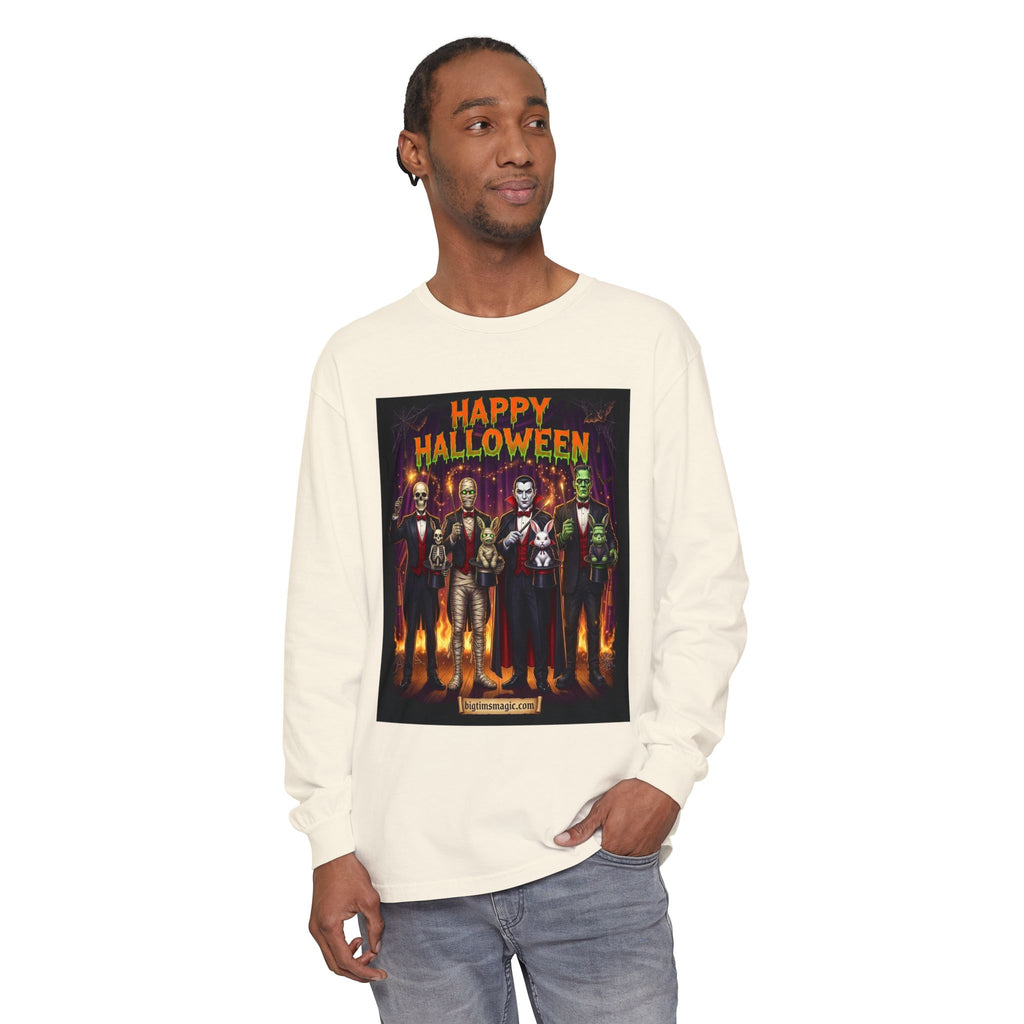 Halloween Monsters Long Sleeve T-Shirt — "Happy Halloween" Graphic by Printify