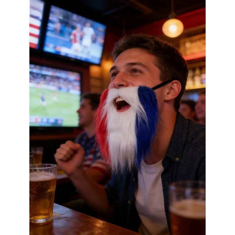 1 Set Red White Blue Three-Color Sports Fan Fake Beard, Game Cheering Beard Decoration, American Tricolor Party Props, Event Support Plush Beard, Suitable for Father'S Day, Independence Day, Game Day, Made of High Simulation Plush Material, Elastic