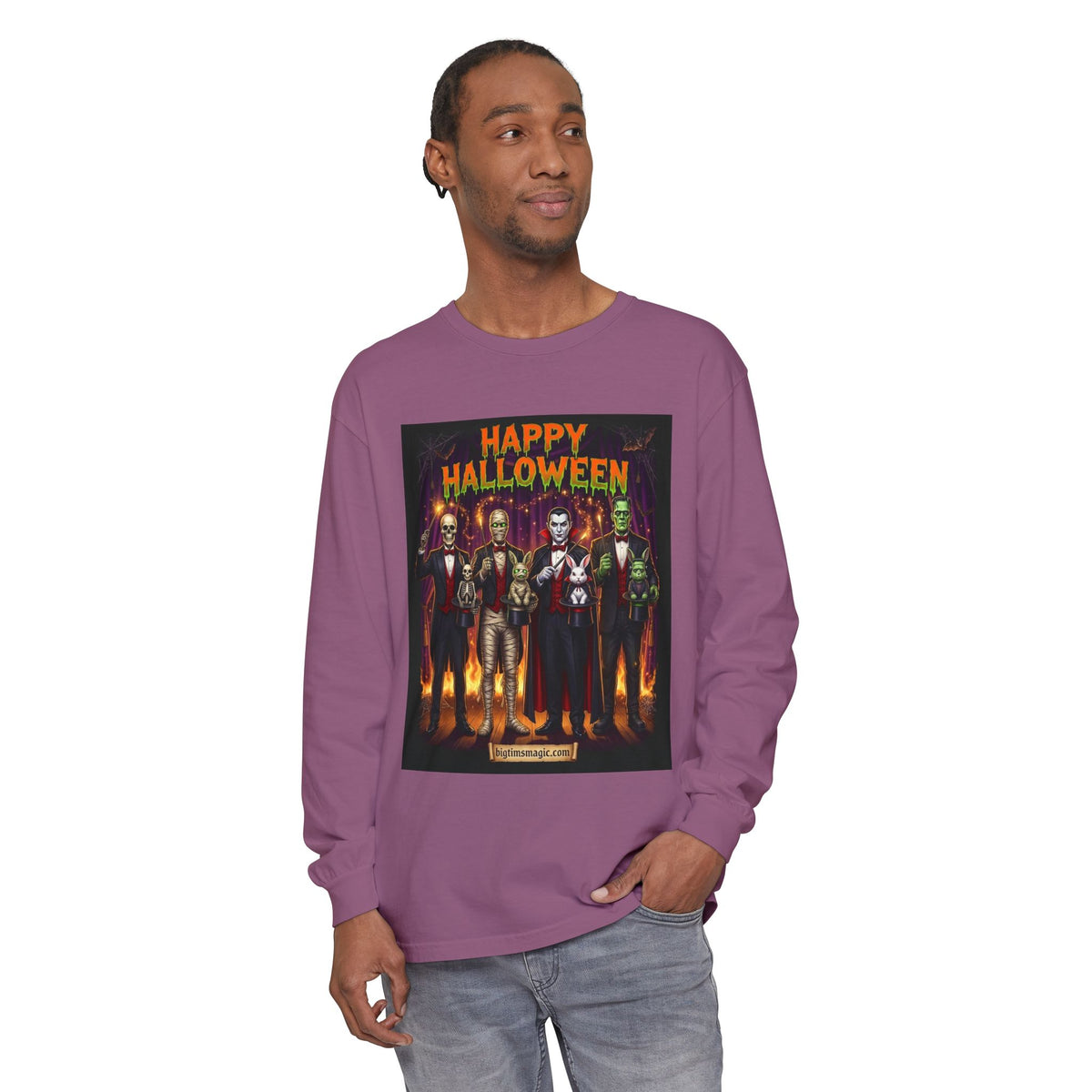Halloween Monsters Long Sleeve T-Shirt — "Happy Halloween" Graphic by Printify