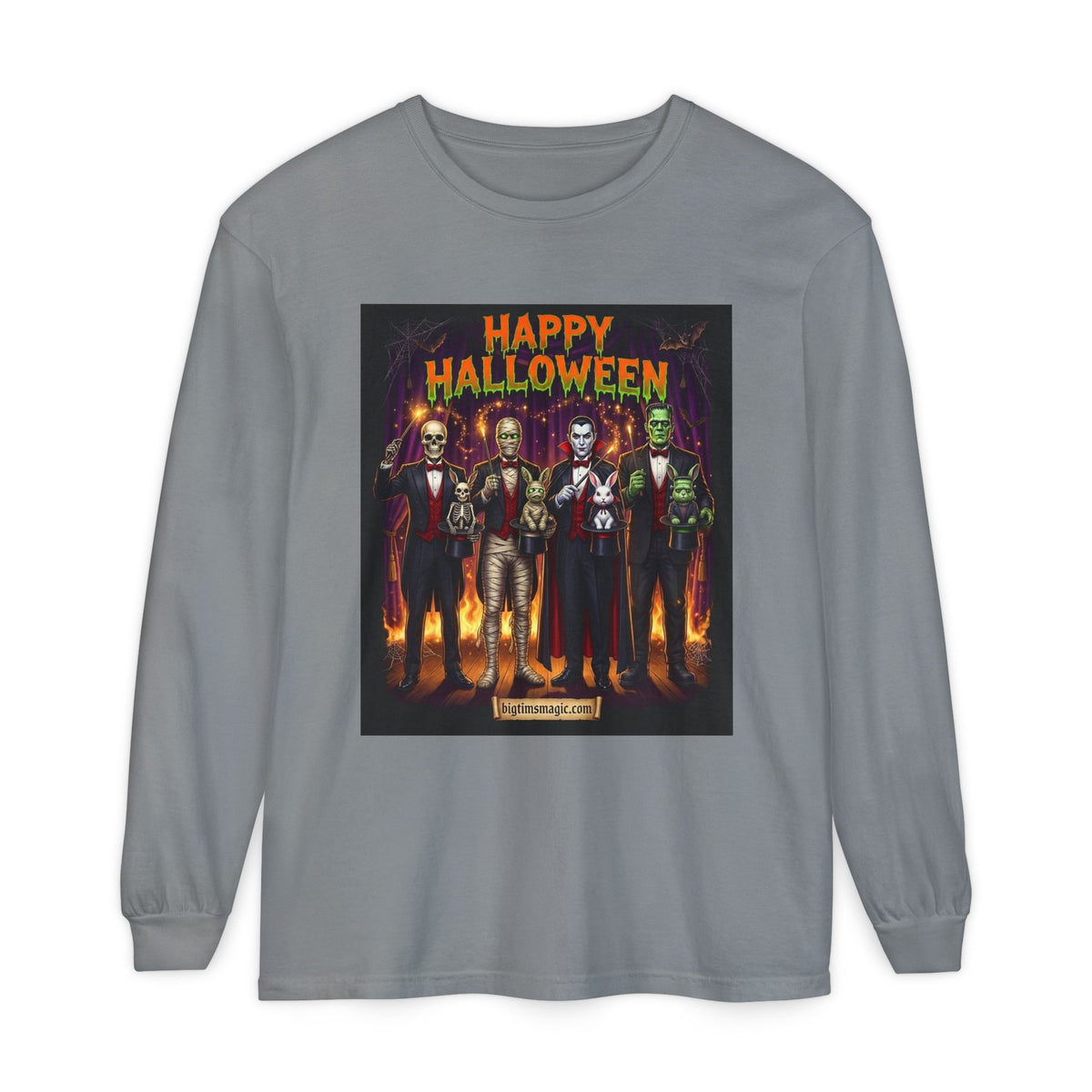 Halloween Monsters Long Sleeve T-Shirt — "Happy Halloween" Graphic by Printify