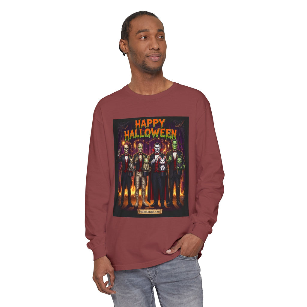 Halloween Monsters Long Sleeve T-Shirt — "Happy Halloween" Graphic by Printify