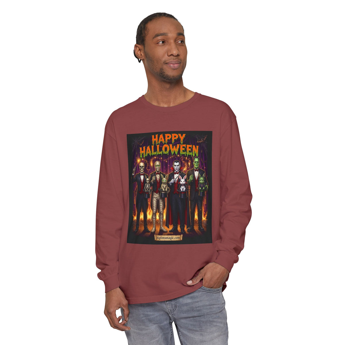 Halloween Monsters Long Sleeve T-Shirt — "Happy Halloween" Graphic by Printify