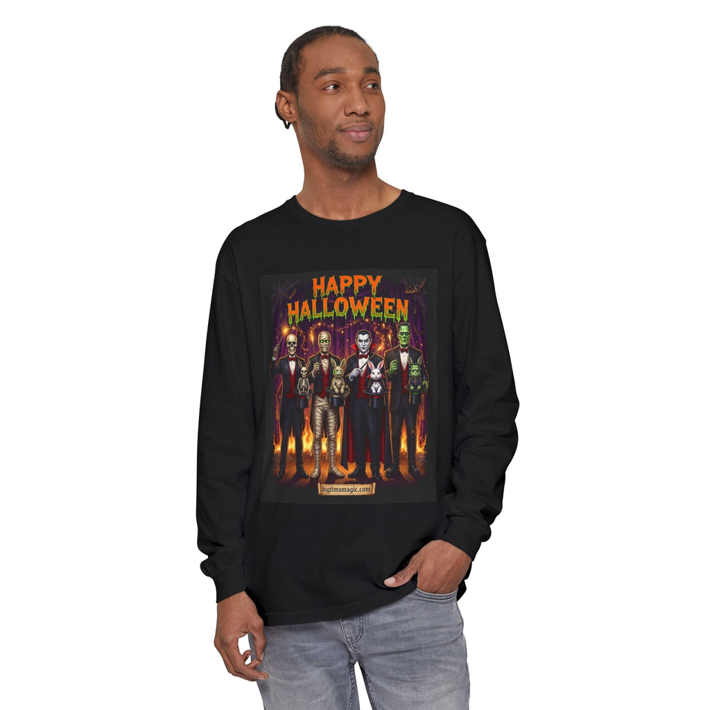 Halloween Monsters Long Sleeve T-Shirt — "Happy Halloween" Graphic by Printify