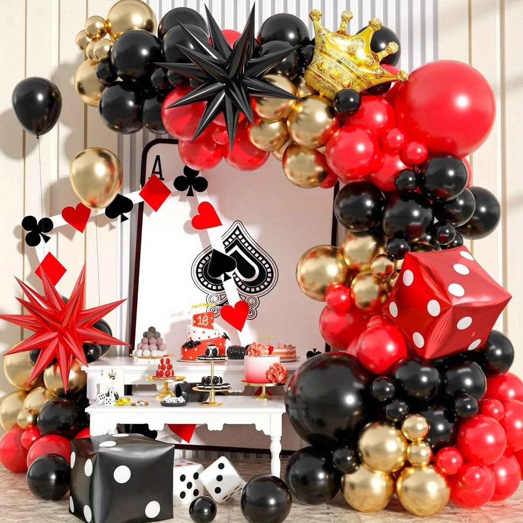 112pcs Red And Black Balloon Party Arch Decoration Dice Balloon Birthday Party Decoration Explosive Star Balloon Decoration Supplies Event Celebration Decoration Needs