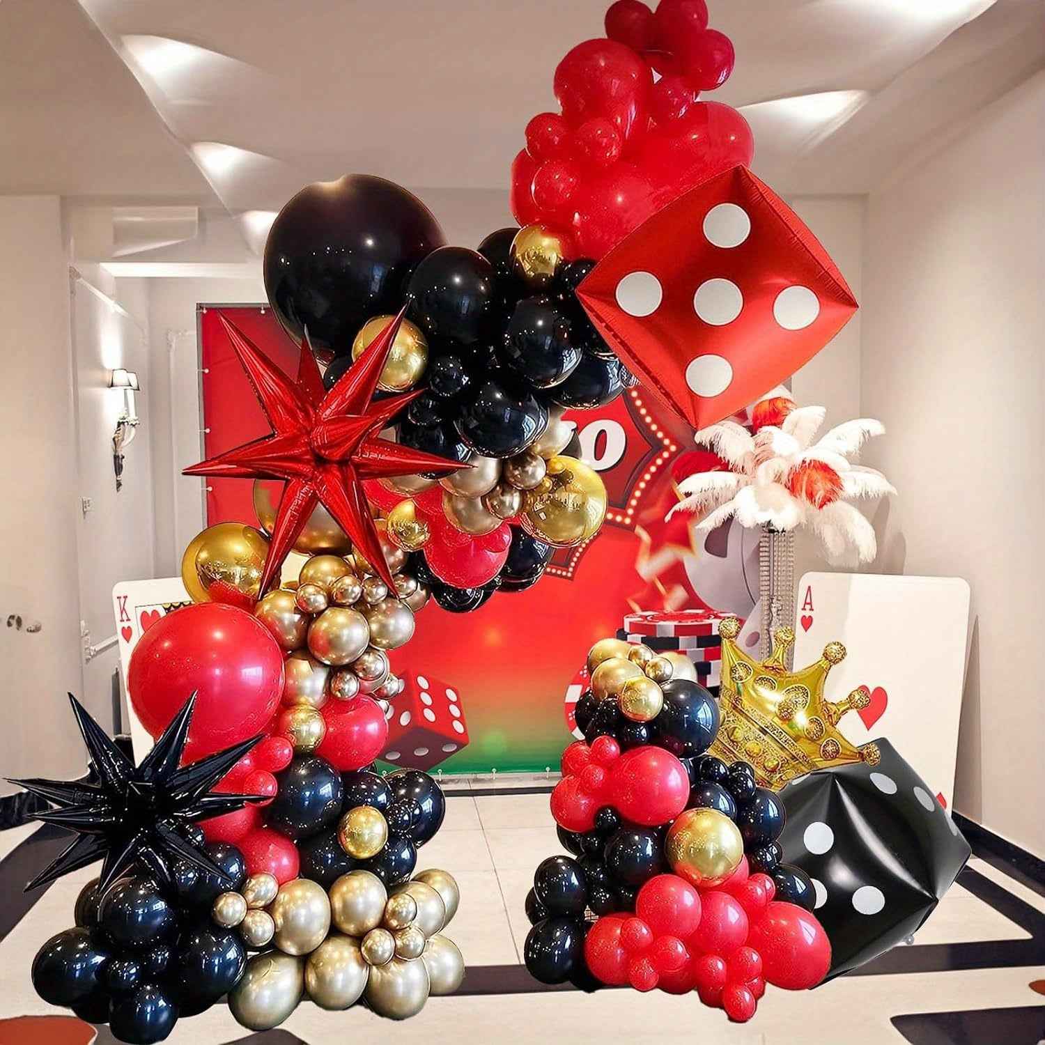 112pcs Red And Black Balloon Party Arch Decoration Dice Balloon Birthday Party Decoration Explosive Star Balloon Decoration Supplies Event Celebration Decoration Needs