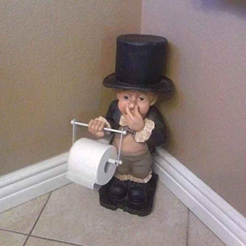 Charming Ceramic Toilet Butler Ornament - Humorous Toilet Paper Holder, Self-Adhesive Wall Hanging Design, Home Decor Resin Ornament, Christmas or Halloween Gift Decoration