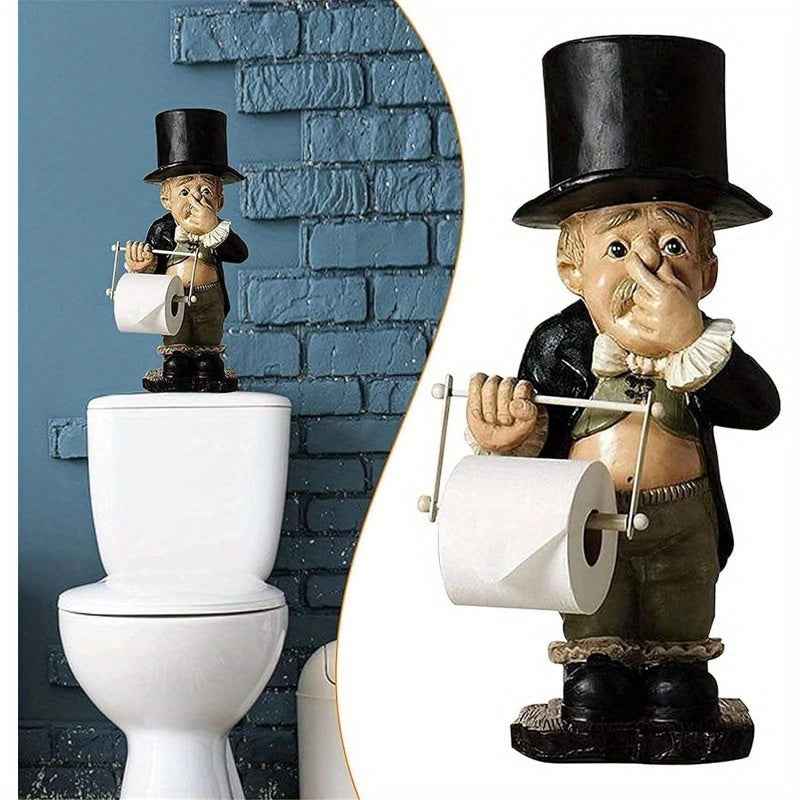 Charming Ceramic Toilet Butler Ornament - Humorous Toilet Paper Holder, Self-Adhesive Wall Hanging Design, Home Decor Resin Ornament, Christmas or Halloween Gift Decoration