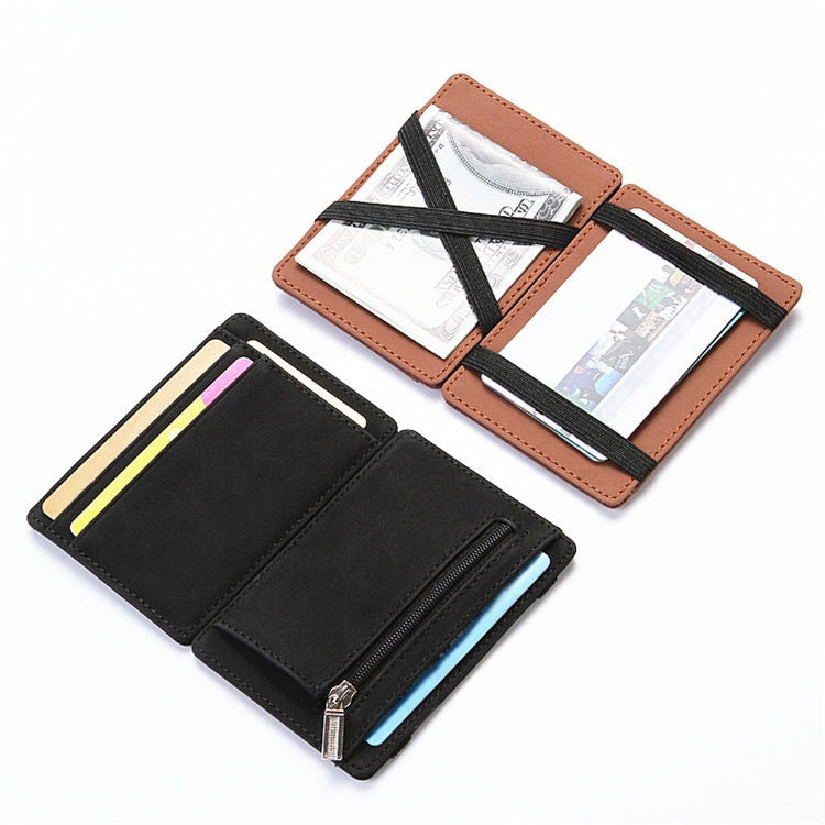 PU Creative Magic Wallet Flip Card Holder Men's Lady's Wallet Zipper Coin Purse Short by My Store