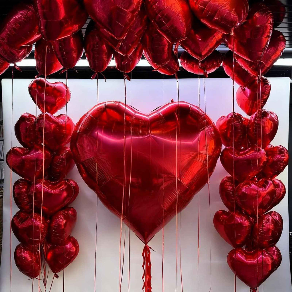 21pcs, Extra Large 63 Inch Red Foil Balloons And 18 Inch Heart-Shaped Foil Balloons - Valentine'S Day Proposal Wedding Birthday Decorations