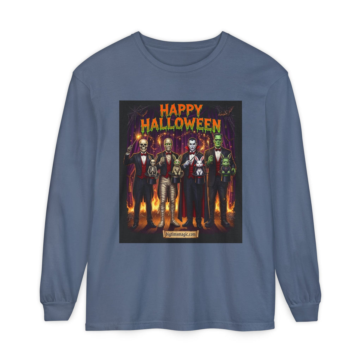 Halloween Monsters Long Sleeve T-Shirt — "Happy Halloween" Graphic by Printify