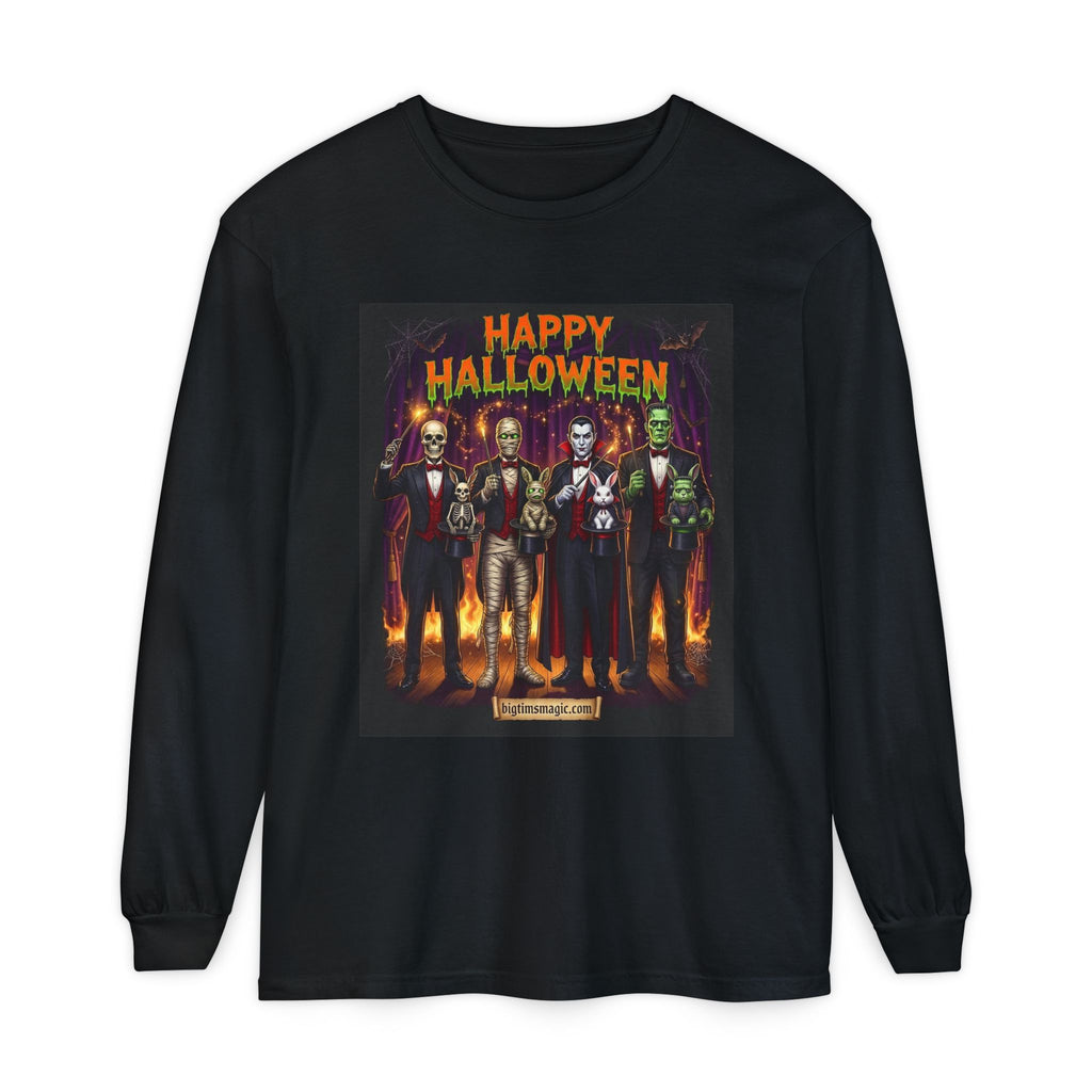 Halloween Monsters Long Sleeve T-Shirt — "Happy Halloween" Graphic by Printify