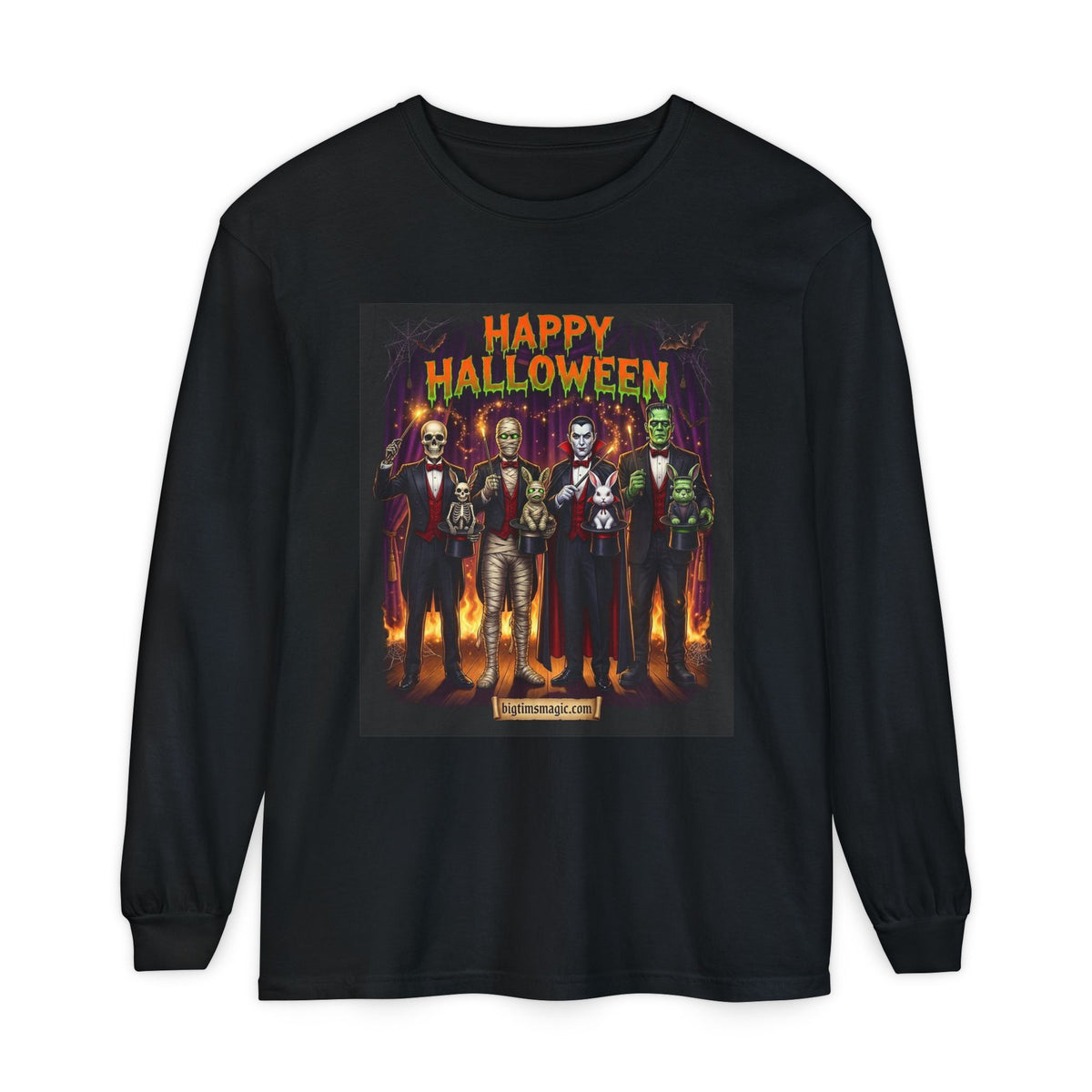 Halloween Monsters Long Sleeve T-Shirt — "Happy Halloween" Graphic by Printify