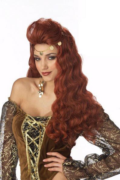 Madame Destiny Wavy Curly Auburn Wig with Coin Trim by HalloweenStore.com
