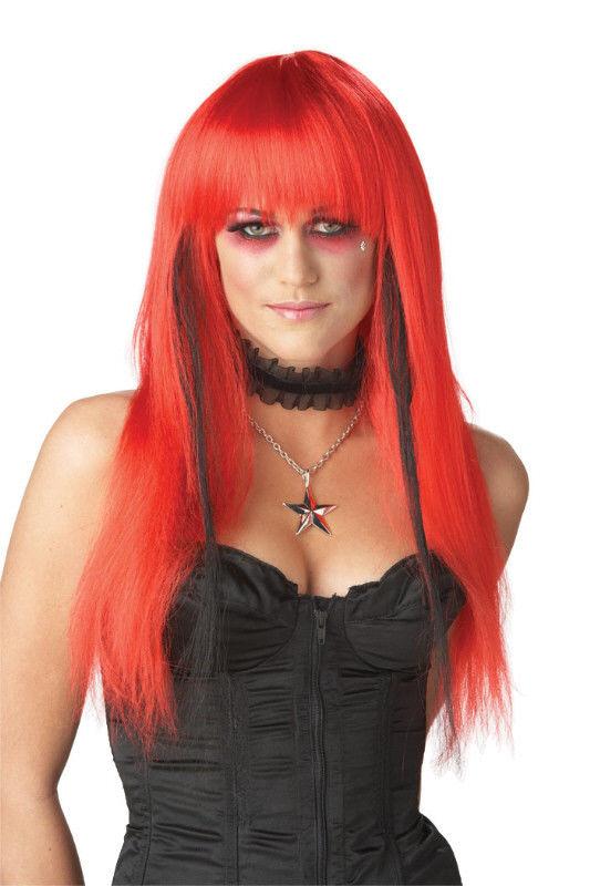 Bright Red and Black Chopstix Adult Wig by HalloweenStore.com
