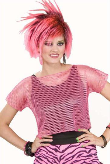 Woman's Rocker Pink Mesh Costume Top 80's Punk Style by HalloweenStore.com