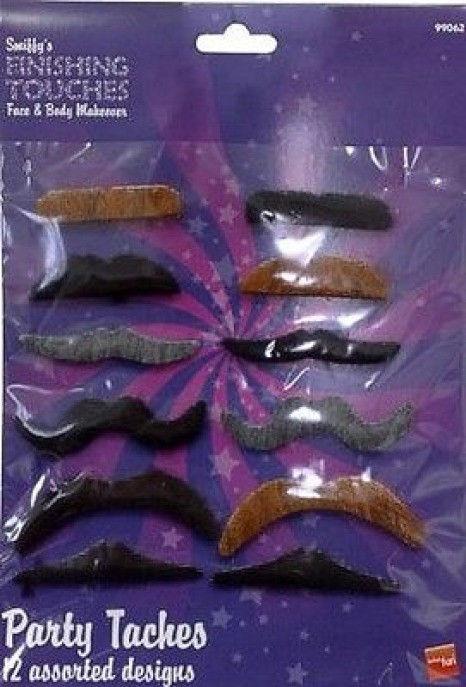 Assorted Stick-On Party Mustaches 12 pack by HalloweenStore.com