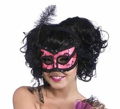 Pink & Black Burlesque Half Venetian Mask by HalloweenStore.com